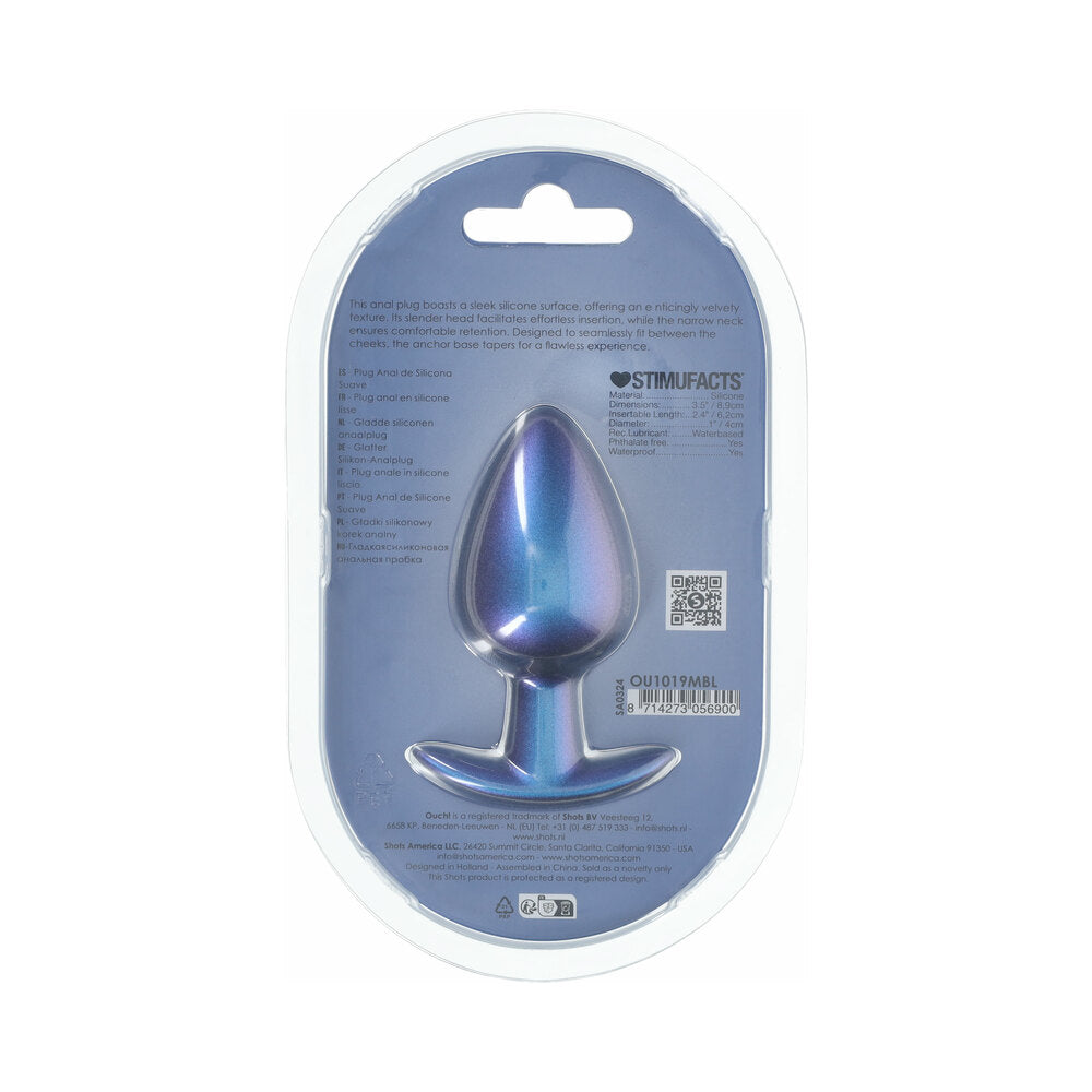 OUCH! SMOOTH SILICONE ANAL PLUG LARGE 3.5 IN. METALLIC BLUE
