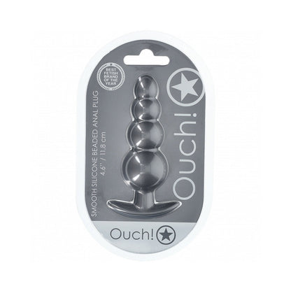 OUCH! SMOOTH SILICONE BEADED ANAL PLUG 4.6 IN. GUN METAL