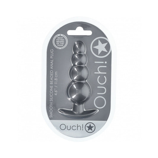 OUCH! SMOOTH SILICONE BEADED ANAL PLUG 4.6 IN. GUN METAL