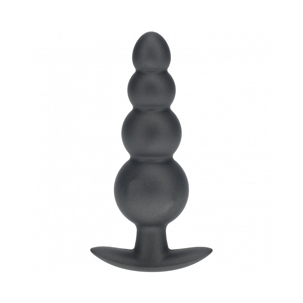 OUCH! SMOOTH SILICONE BEADED ANAL PLUG 4.6 IN. GUN METAL