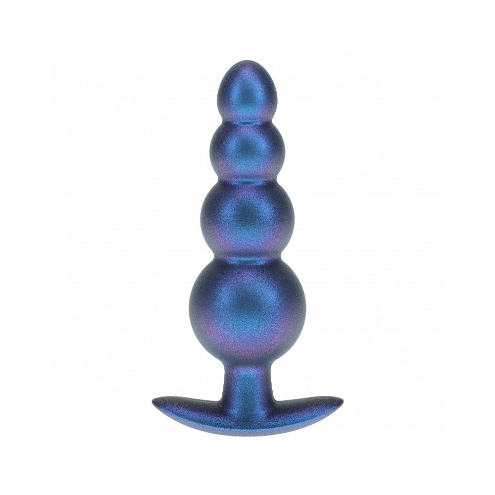 OUCH! SMOOTH SILICONE BEADED ANAL PLUG 4.6 IN. METALLIC BLUE