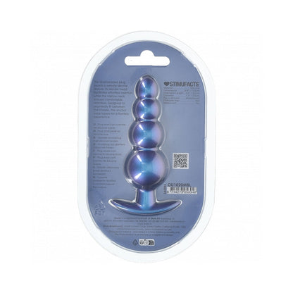 OUCH! SMOOTH SILICONE BEADED ANAL PLUG 4.6 IN. METALLIC BLUE