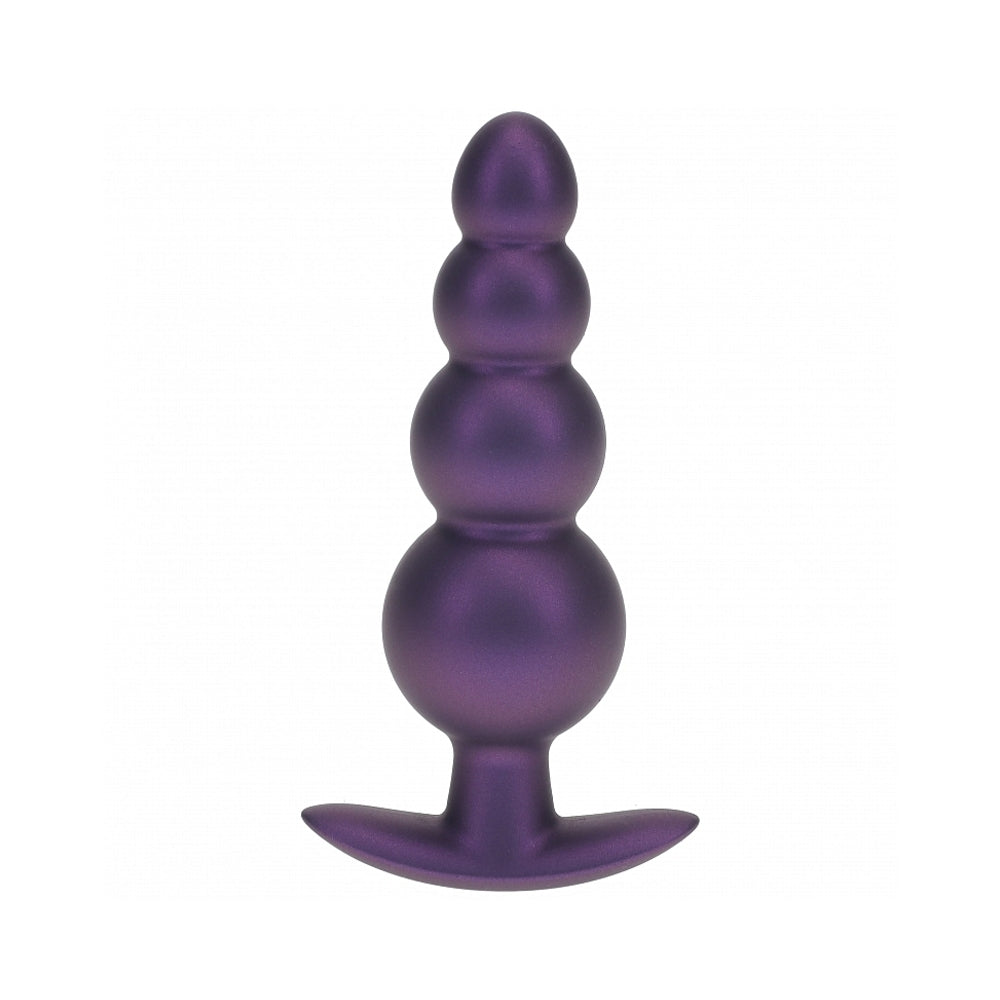 OUCH! SMOOTH SILICONE BEADED ANAL PLUG 4.6 IN. METALLIC PURPLE