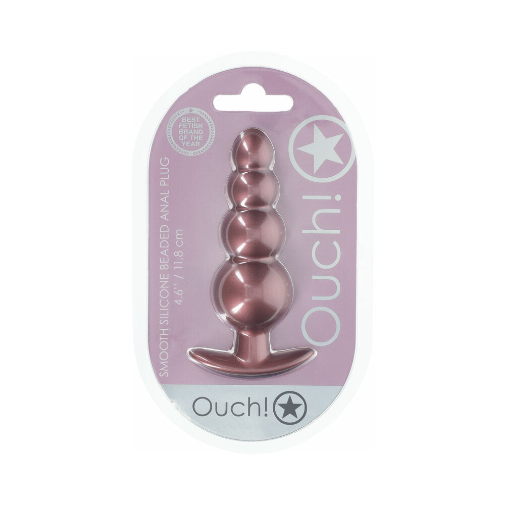 OUCH! SMOOTH SILICONE BEADED ANAL PLUG 4.6 IN. ROSE GOLD