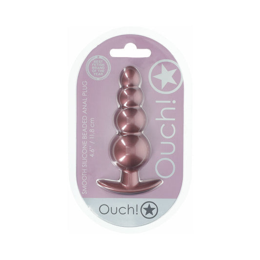 OUCH! SMOOTH SILICONE BEADED ANAL PLUG 4.6 IN. ROSE GOLD