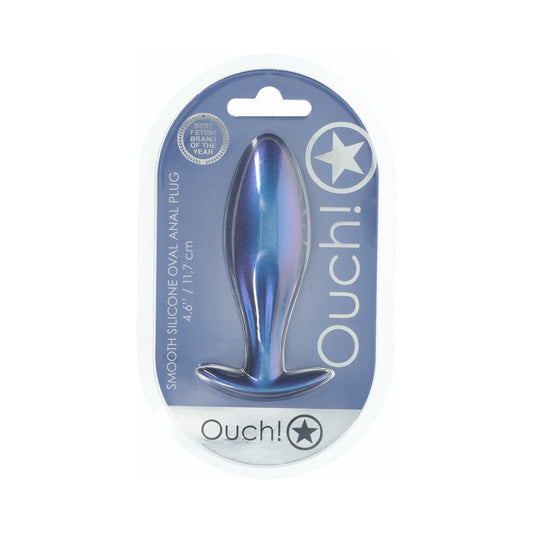 OUCH! SMOOTH SILICONE OVAL ANAL PLUG 4.6 IN. METALLIC BLUE
