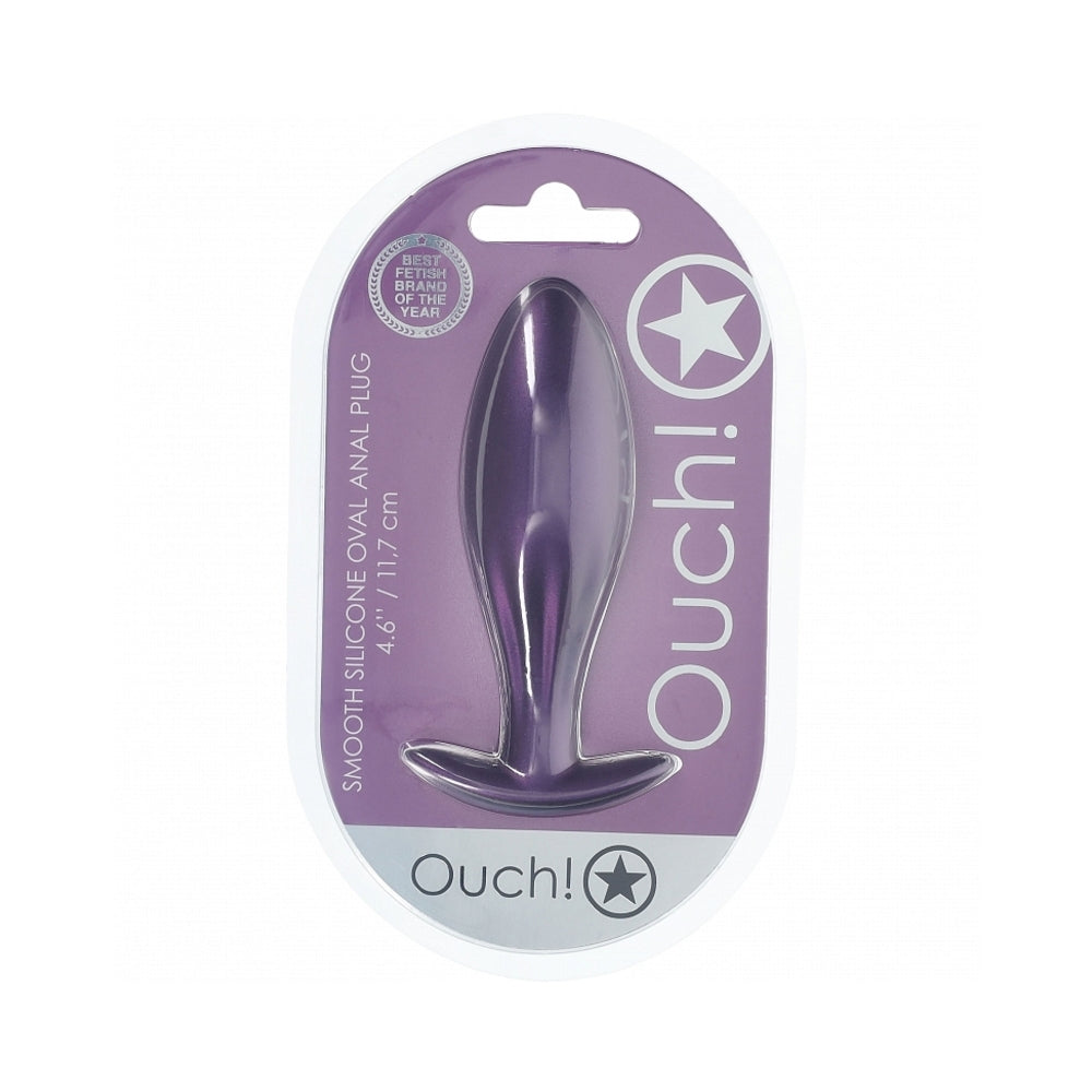 OUCH! SMOOTH SILICONE OVAL ANAL PLUG 4.6 IN. METALLIC PURPLE
