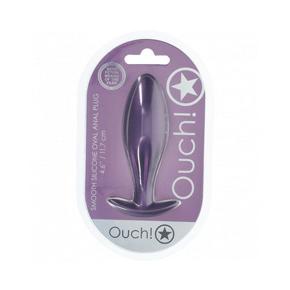 OUCH! SMOOTH SILICONE OVAL ANAL PLUG 4.6 IN. METALLIC PURPLE