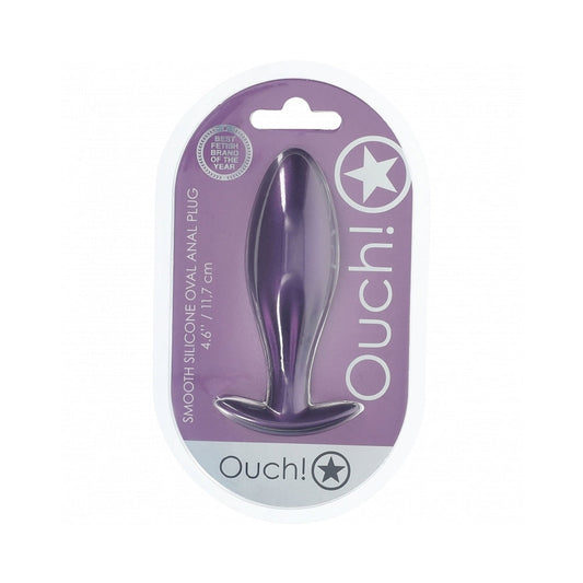 OUCH! SMOOTH SILICONE OVAL ANAL PLUG 4.6 IN. METALLIC PURPLE