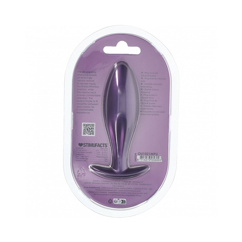 OUCH! SMOOTH SILICONE OVAL ANAL PLUG 4.6 IN. METALLIC PURPLE