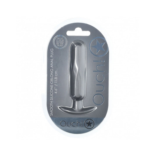 OUCH! SMOOTH SILICONE OBLONG ANAL PLUG 4.6 IN. GUN METAL