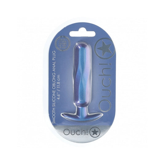 OUCH! SMOOTH SILICONE OBLONG ANAL PLUG 4.6 IN. METALLIC BLUE