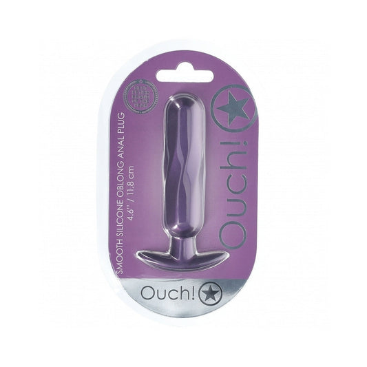OUCH! SMOOTH SILICONE OBLONG ANAL PLUG 4.6 IN. METALLIC PURPLE