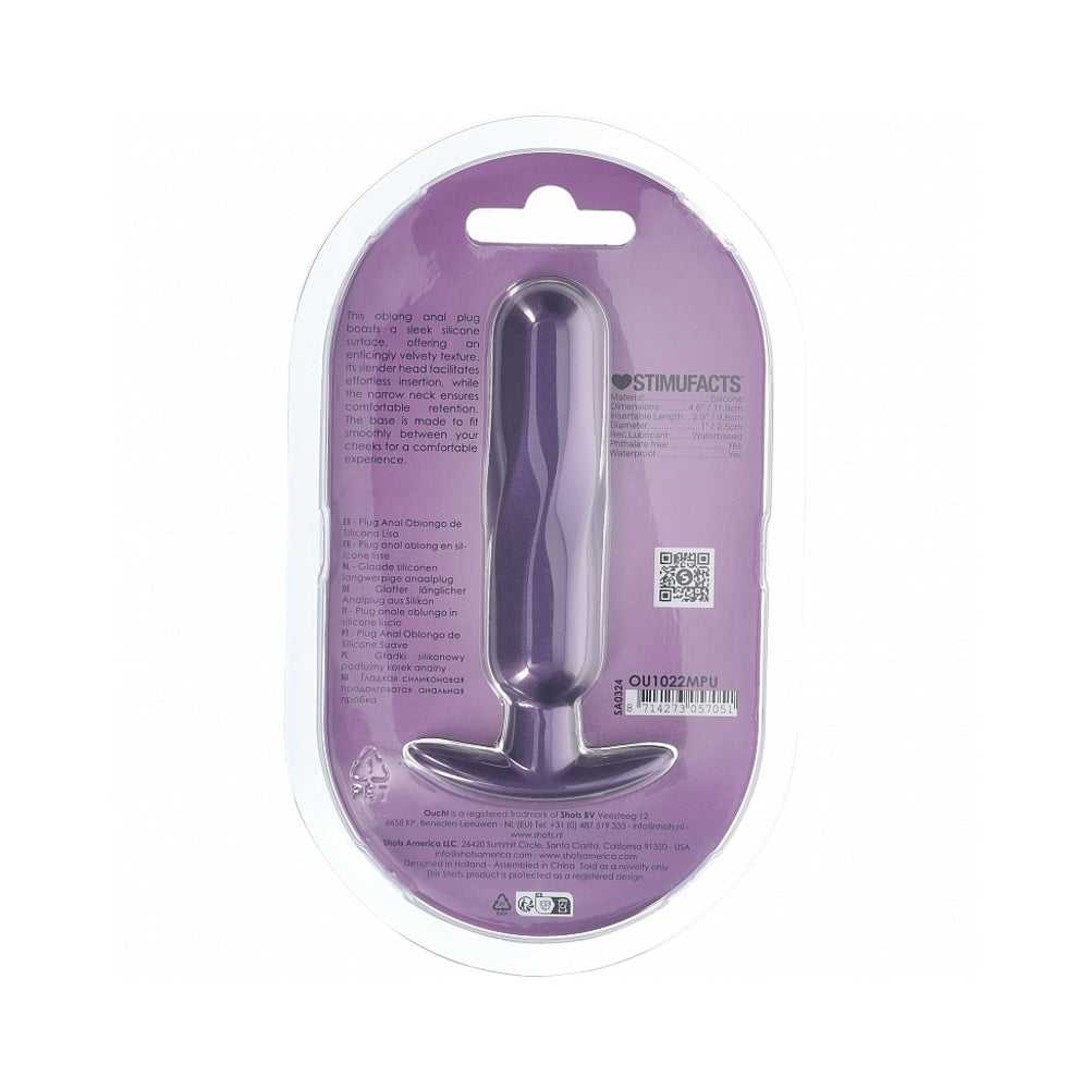 OUCH! SMOOTH SILICONE OBLONG ANAL PLUG 4.6 IN. METALLIC PURPLE