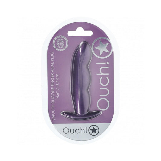OUCH! SMOOTH SILICONE FINGER ANAL PLUG 4.6 IN. METALLIC PURPLE