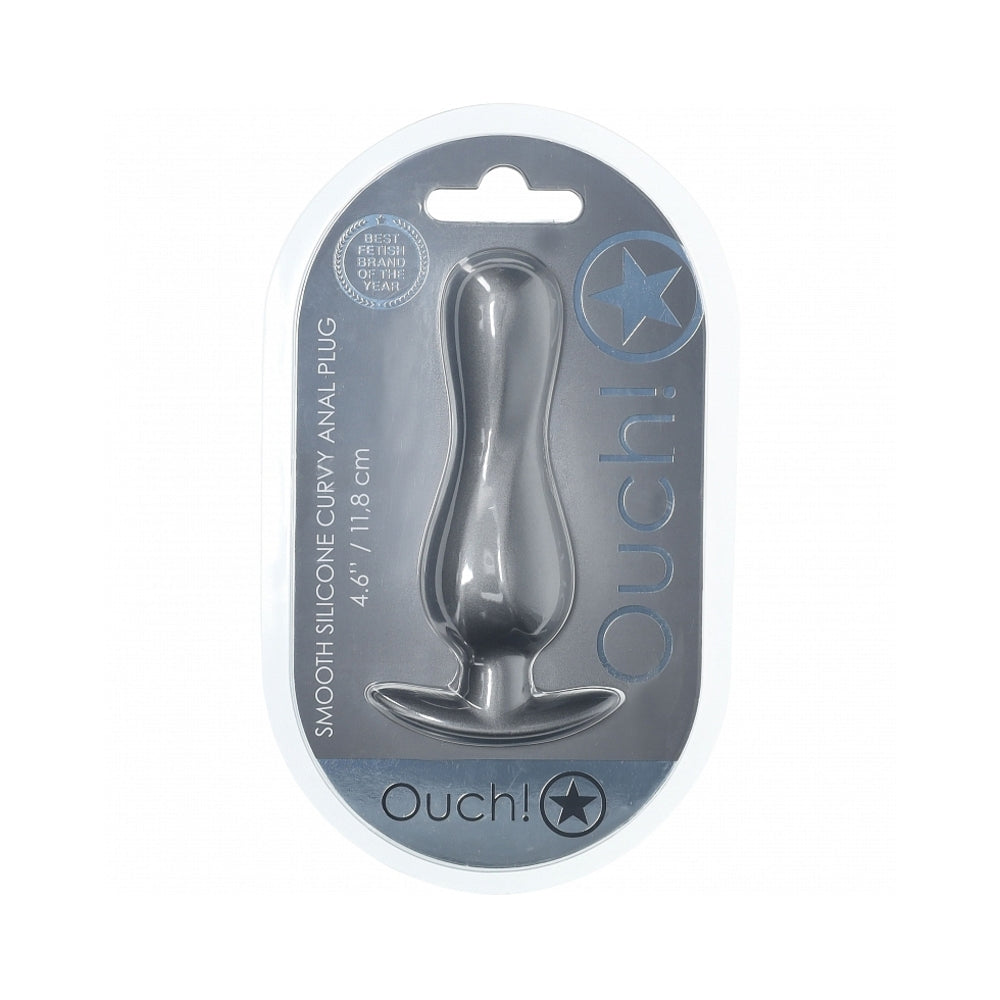 OUCH! SMOOTH SILICONE CURVY ANAL PLUG 4.6 IN. GUN METAL
