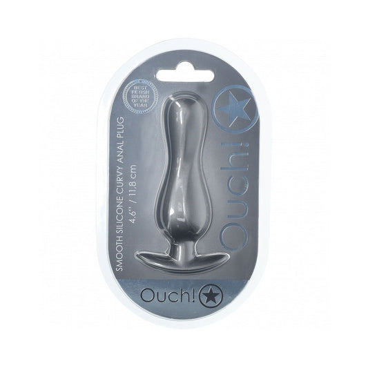OUCH! SMOOTH SILICONE CURVY ANAL PLUG 4.6 IN. GUN METAL