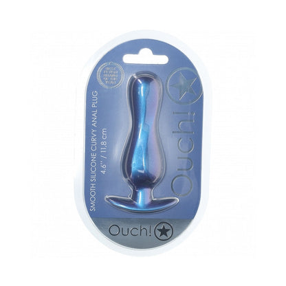 OUCH! SMOOTH SILICONE CURVY ANAL PLUG 4.6 IN. METALLIC BLUE