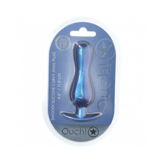 OUCH! SMOOTH SILICONE CURVY ANAL PLUG 4.6 IN. METALLIC BLUE