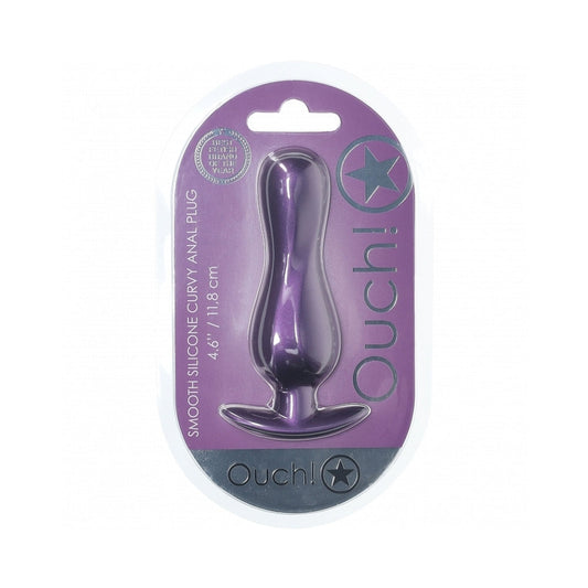 OUCH! SMOOTH SILICONE CURVY ANAL PLUG 4.6 IN. METALLIC PURPLE