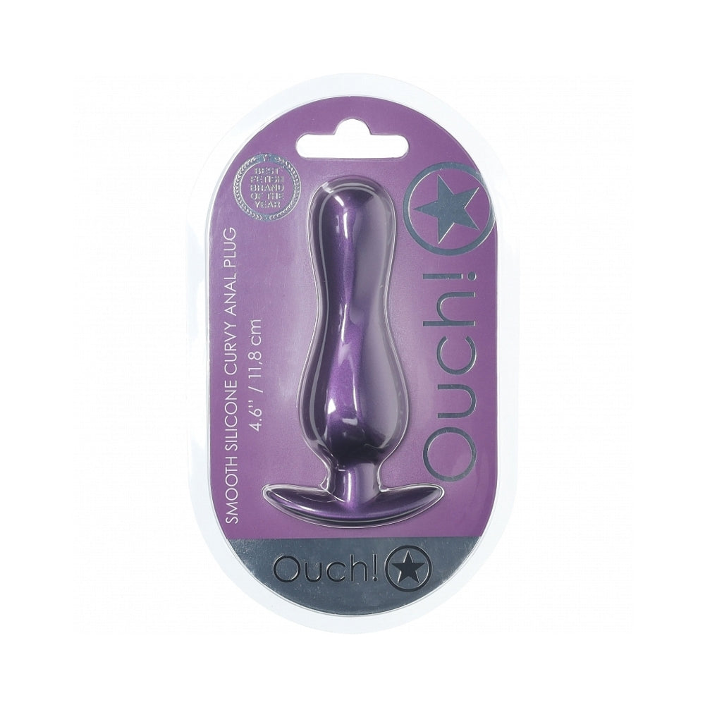 OUCH! SMOOTH SILICONE CURVY ANAL PLUG 4.6 IN. METALLIC PURPLE