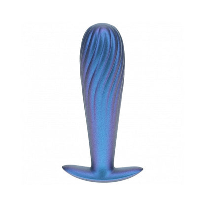 OUCH! SMOOTH SILICONE RIBBED ANAL PLUG 4.6 IN. METALLIC BLUE