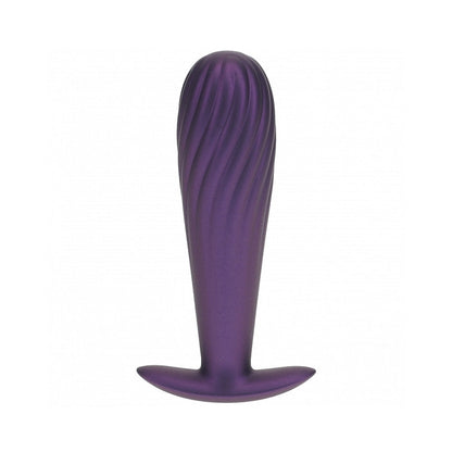 OUCH! SMOOTH SILICONE RIBBED ANAL PLUG 4.6 IN. METALLIC PURPLE