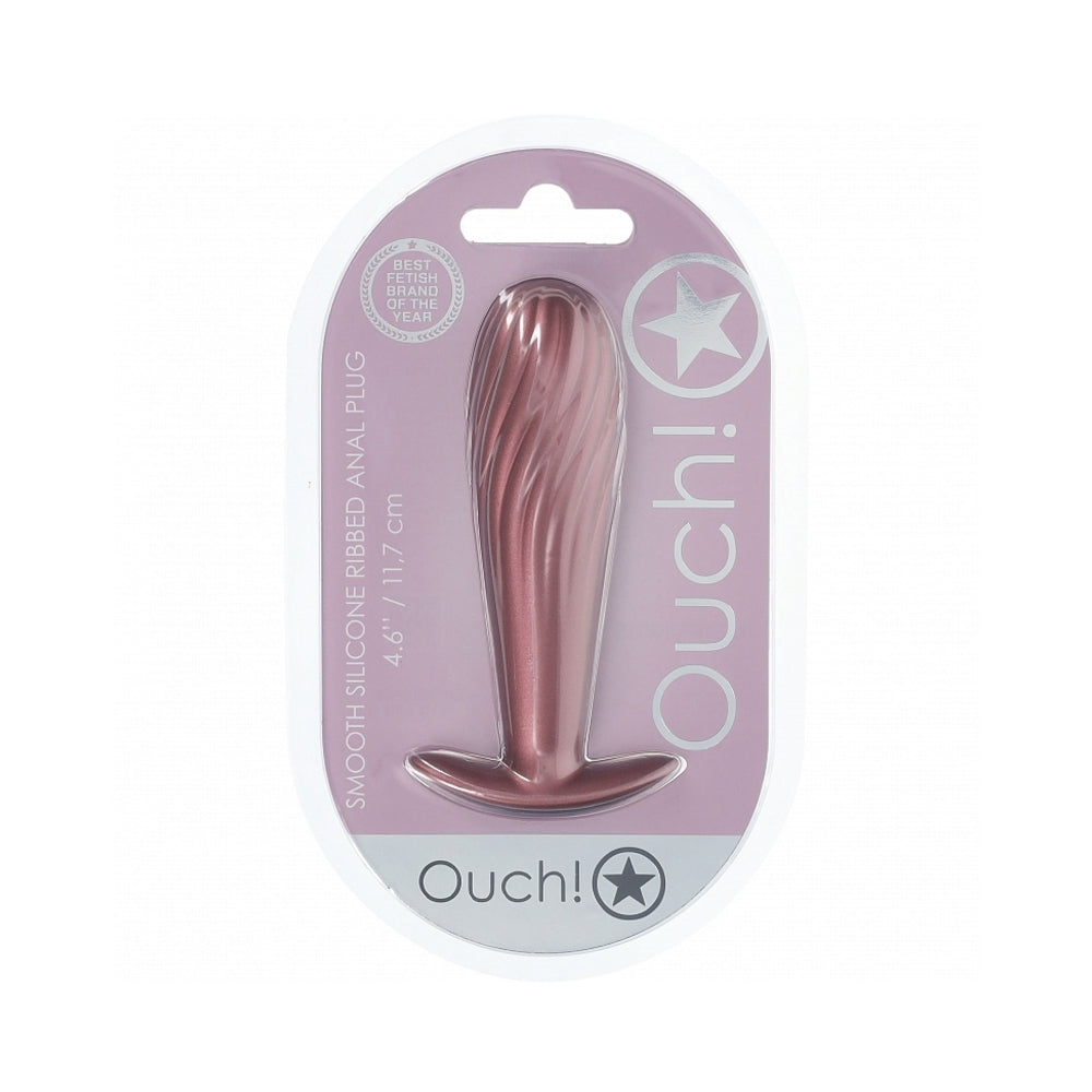 SHOTS - OUCH! SMOOTH SILICONE RIBBED ANAL PLUG 4.6 IN. ROSE GOLD