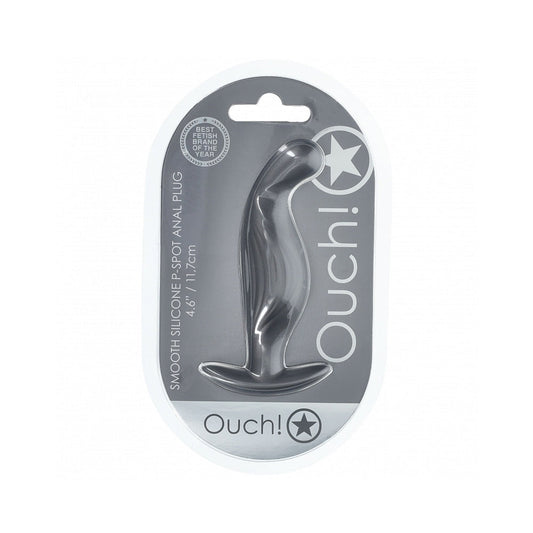 OUCH! SMOOTH SILICONE P-SPOT ANAL PLUG 4.6 IN. GUN METAL