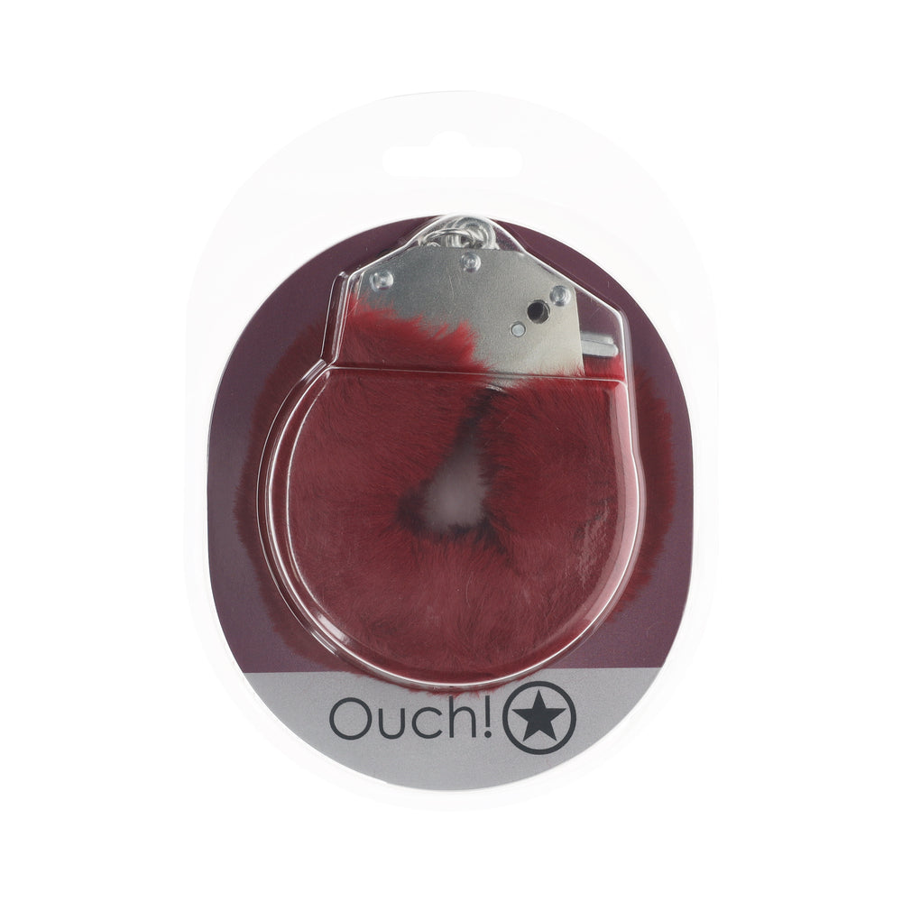 OUCH! HEAVY-DUTY FLUFFY HANDCUFFS BURGUNDY