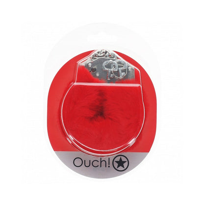 OUCH! HEAVY-DUTY FLUFFY HANDCUFFS RED