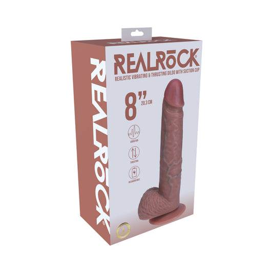 REALROCK 8 IN. VIBRATING AND THRUSTING COCK WITH BALLS REGULAR STRAIGHT TAN