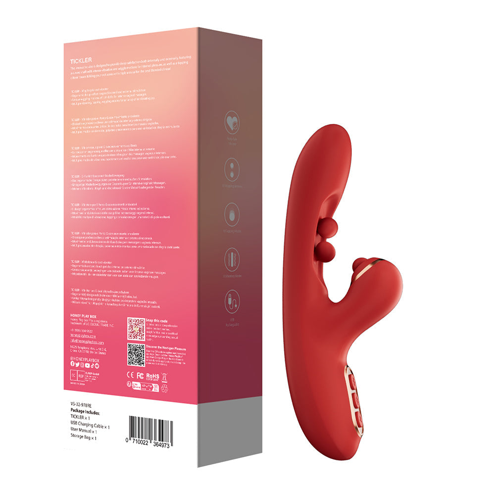 HONEY PLAY BOX TICKLER WIGGLING G-SPOT VIBRATOR & TAPPING CLITORAL STIMULATOR RED