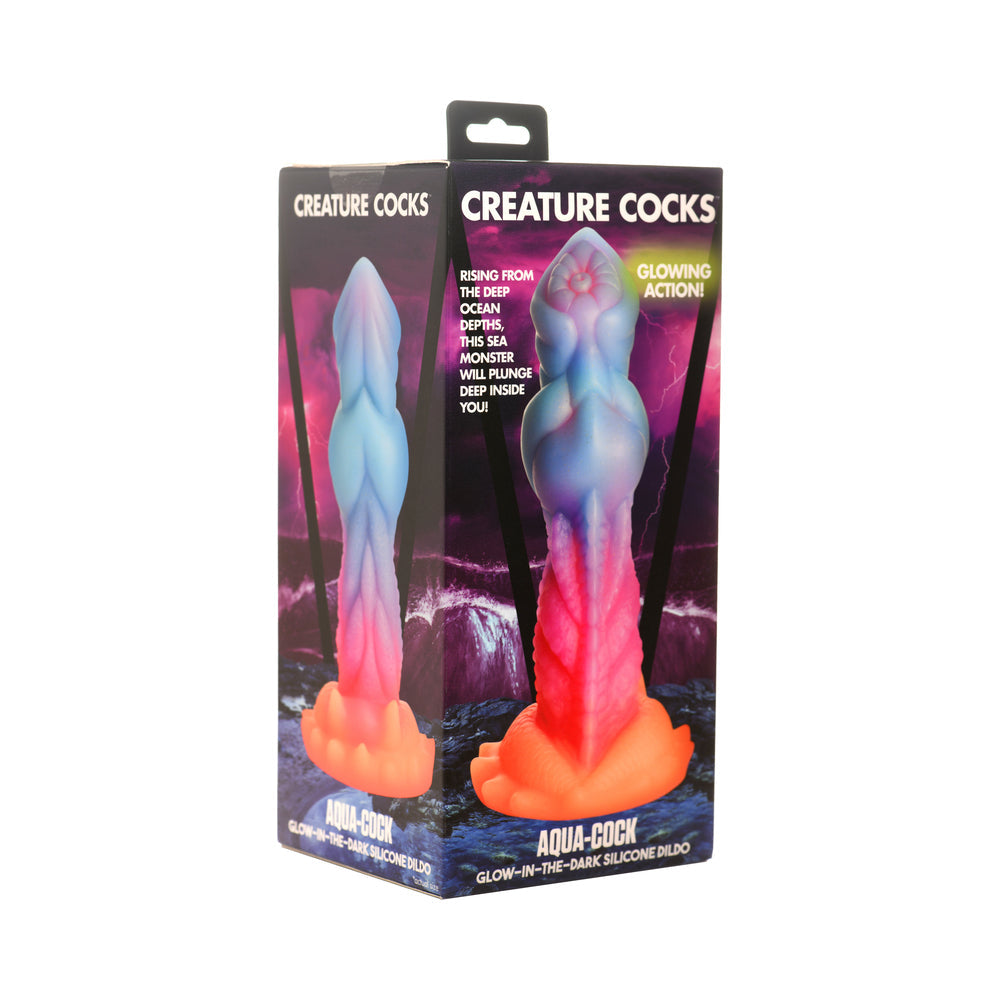 CREATURE COCKS AQUA-COCK GLOW-IN-THE-DARK SILICONE DILDO