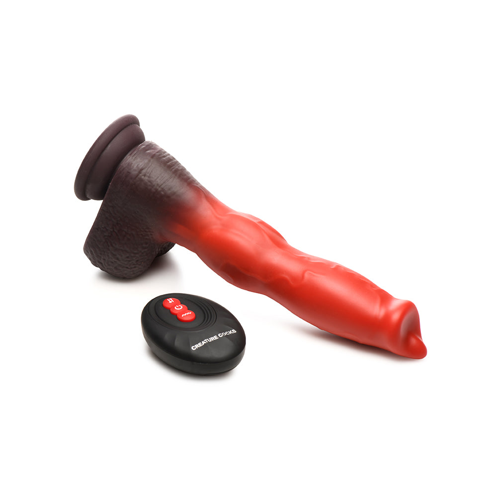 XR BRANDS - DILDO DE SILICONA CON CONTROL REMOTO CON FUNCIÓN DE EMPUJE Y VIBRACIÓN "CREATURE COCKS CANINE"