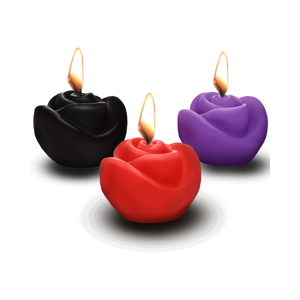 MASTER SERIES FIRE GARDEN 3-PIECE ROSE CANDLE SET BLACK/PURPLE/RED