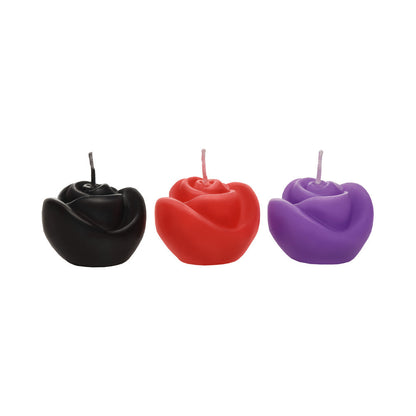 MASTER SERIES FIRE GARDEN 3-PIECE ROSE CANDLE SET BLACK/PURPLE/RED