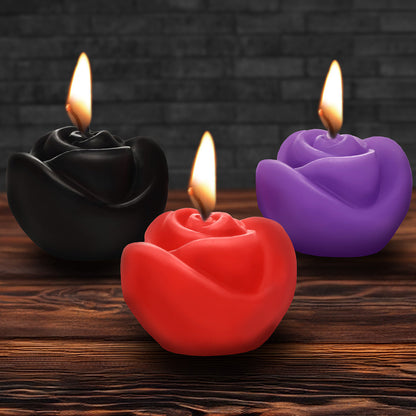 MASTER SERIES FIRE GARDEN 3-PIECE ROSE CANDLE SET BLACK/PURPLE/RED