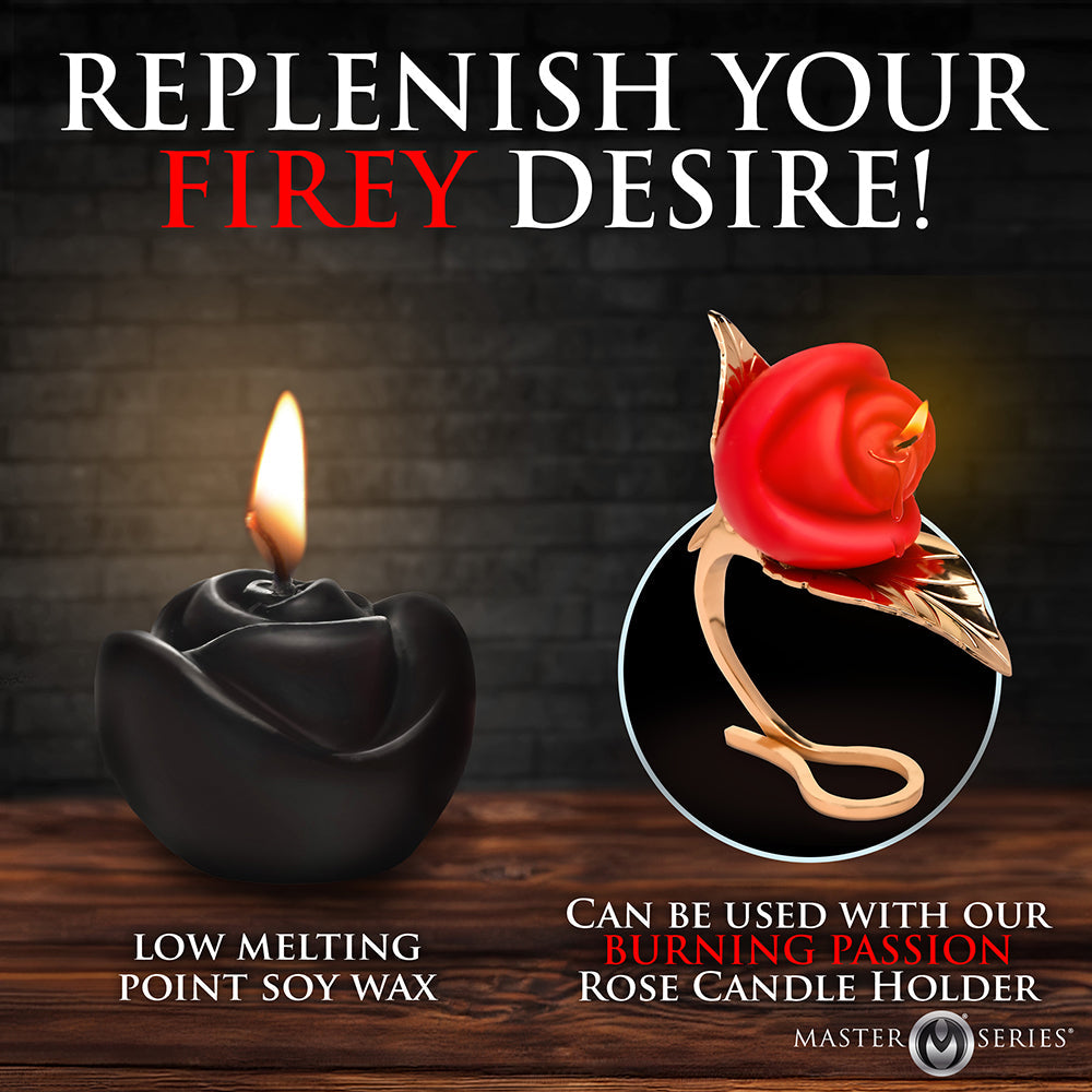 MASTER SERIES FIRE GARDEN 3-PIECE ROSE CANDLE SET BLACK/PURPLE/RED