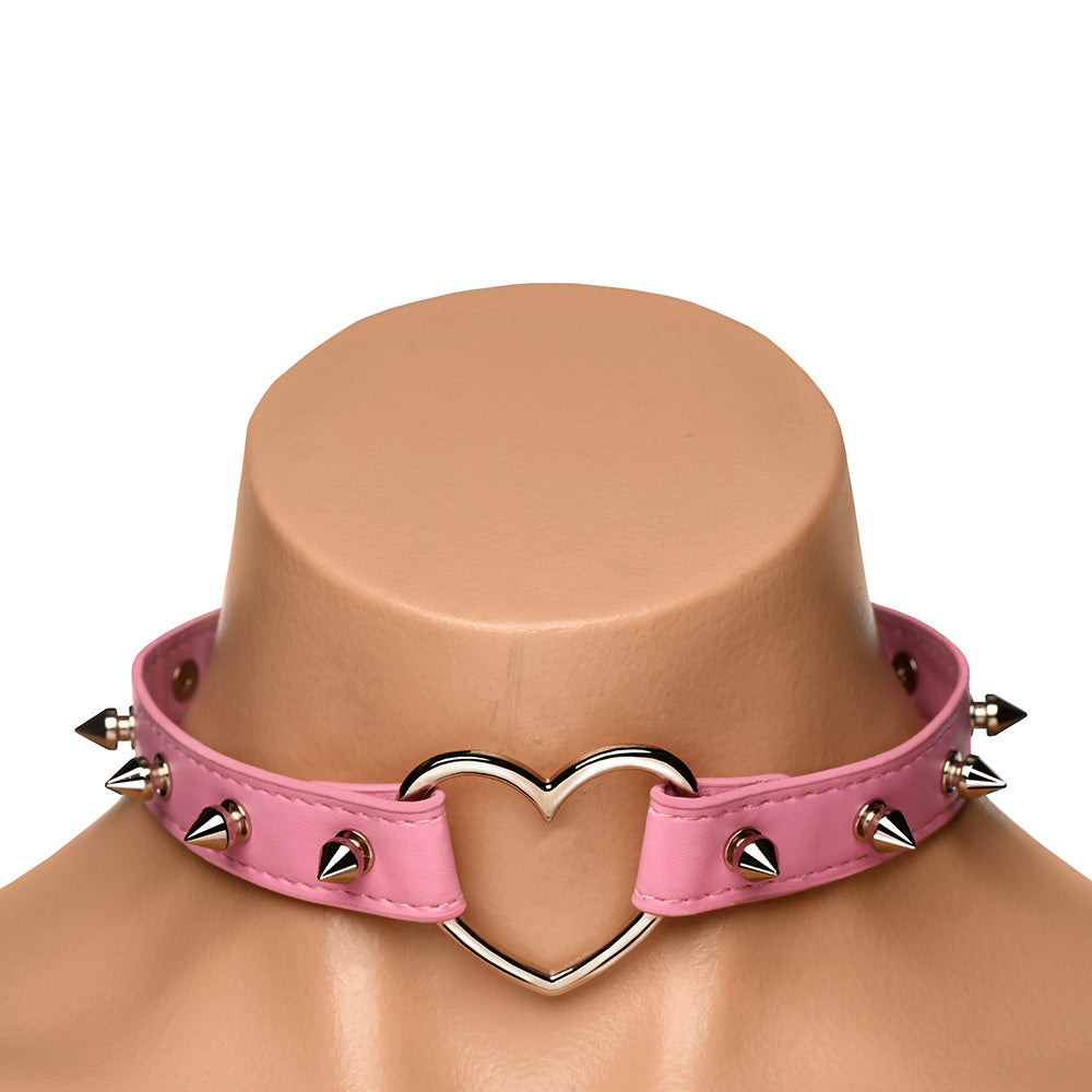 MASTER SERIES SPIKED HEART CHOKER PINK
