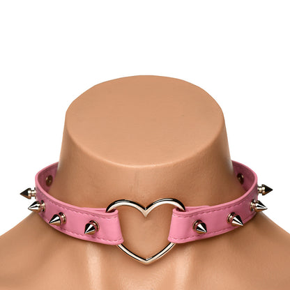 MASTER SERIES SPIKED HEART CHOKER PINK