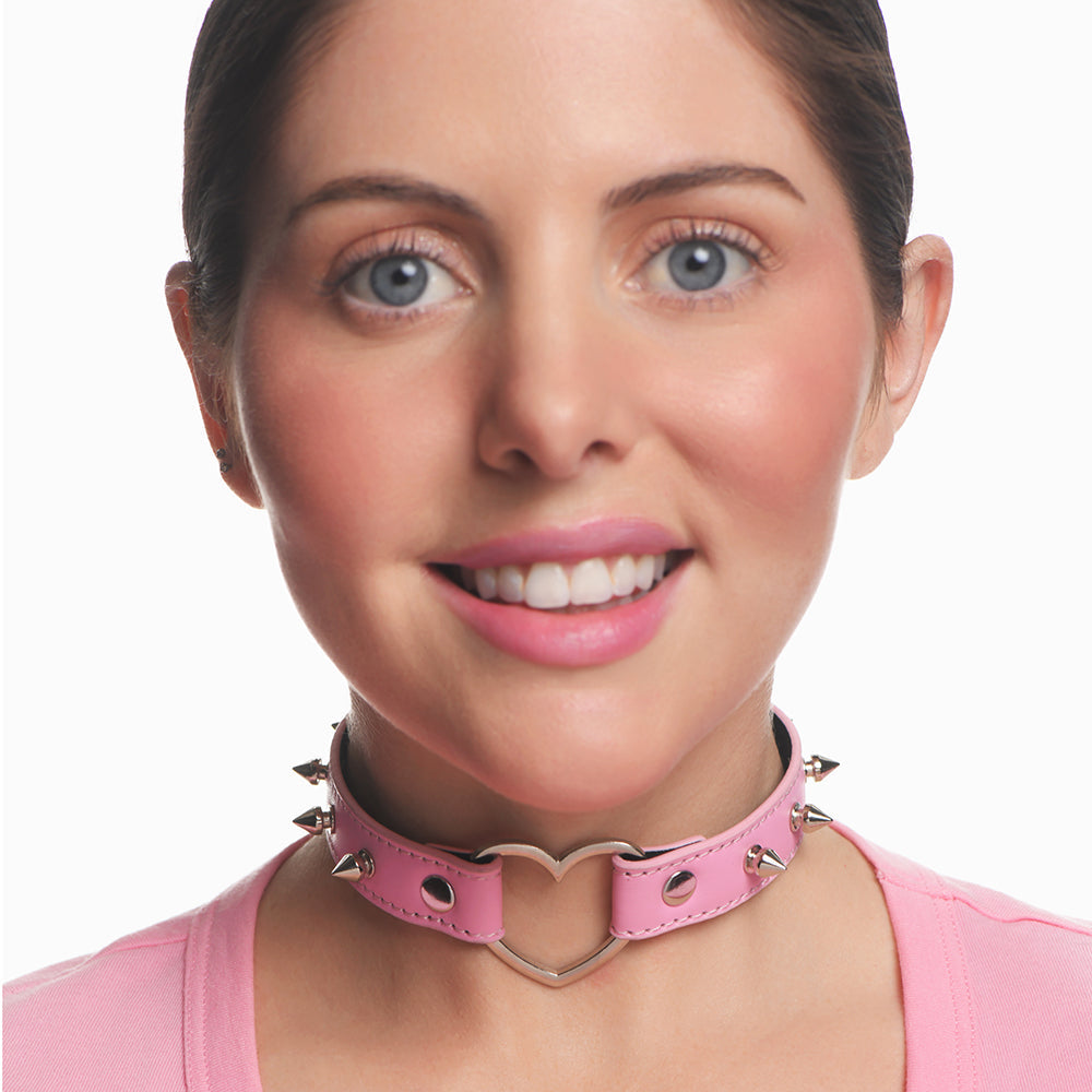MASTER SERIES SPIKED HEART CHOKER PINK
