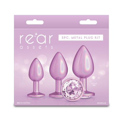NS NOVELTIES - REAR ASSETS 3-PIECE METAL PLUG KIT IRIDESCENT PINK WITH PINK GEM