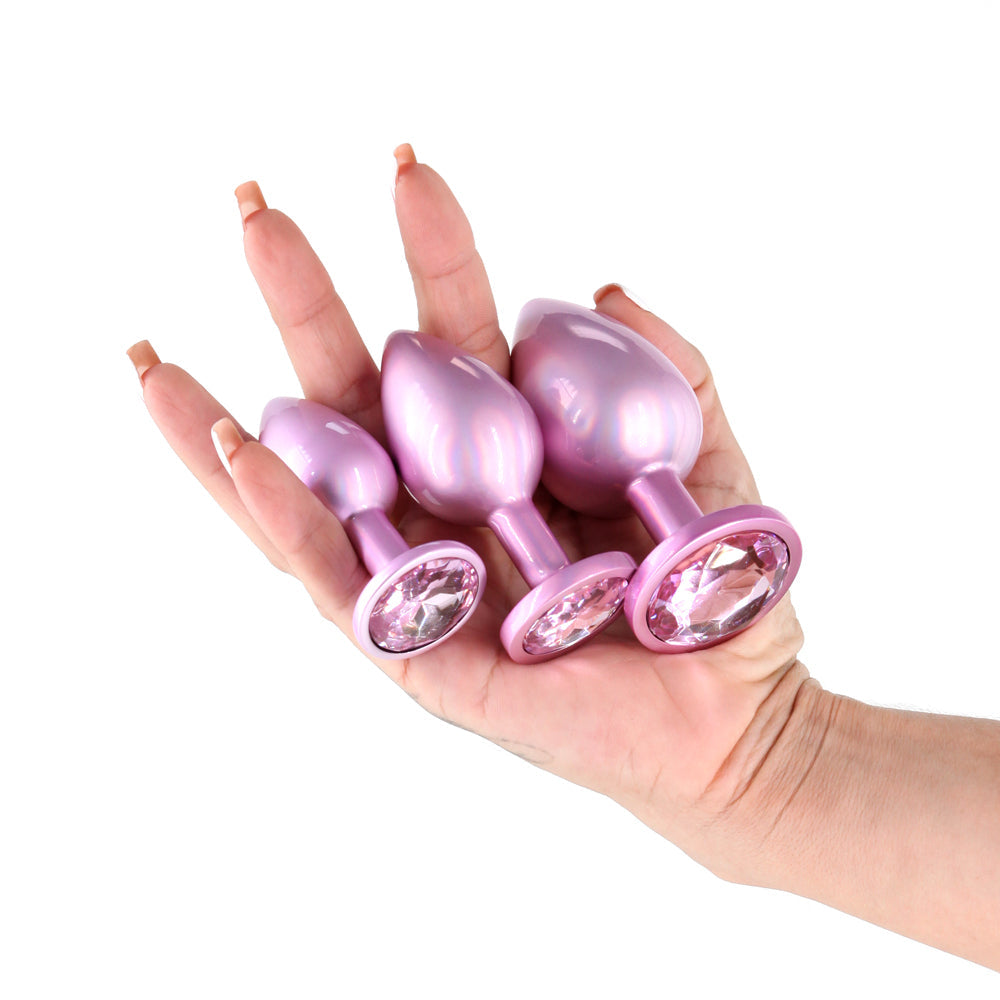 NS NOVELTIES - REAR ASSETS 3-PIECE METAL PLUG KIT IRIDESCENT PINK WITH PINK GEM