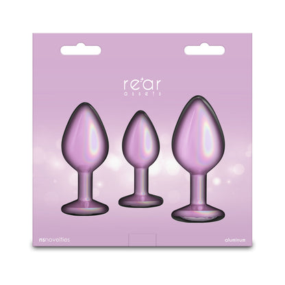 NS NOVELTIES - REAR ASSETS 3-PIECE METAL PLUG KIT IRIDESCENT PINK WITH PINK GEM
