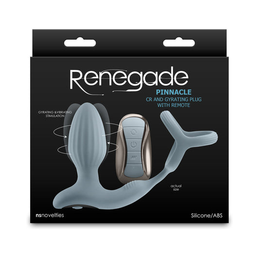 NOVEDADES NS - ANILLO DE PENE Y TAPÓN ANAL GIRATORIO RECARGABLE RENEGADE PINNACLE CON CONTROL REMOTO GRIS