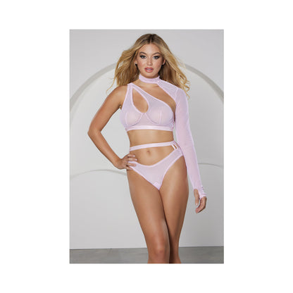 ALLURE MODERN MUSE HALTER & PANTY WITH COLLAR SLEEVE PINK L - HANGING