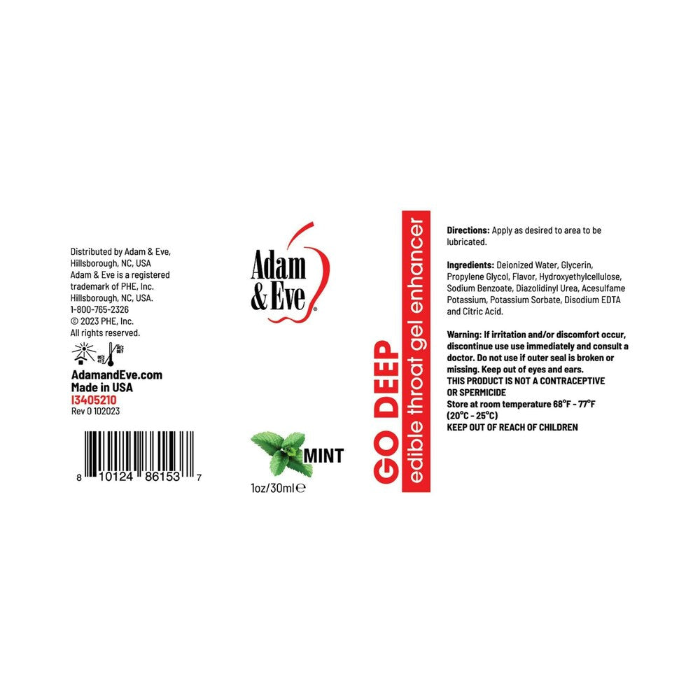 ADAM & EVE GO DEEP EDIBLE THROAT GEL ENHANCER MINT 1 OZ.