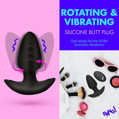 BANG! ROTATING & VIBRATING SILICONE BUTT PLUG WITH REMOTE BLACK