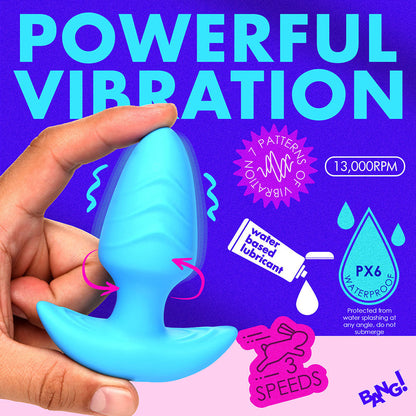 BANG! ROTATING & VIBRATING SILICONE BUTT PLUG WITH REMOTE BLUE